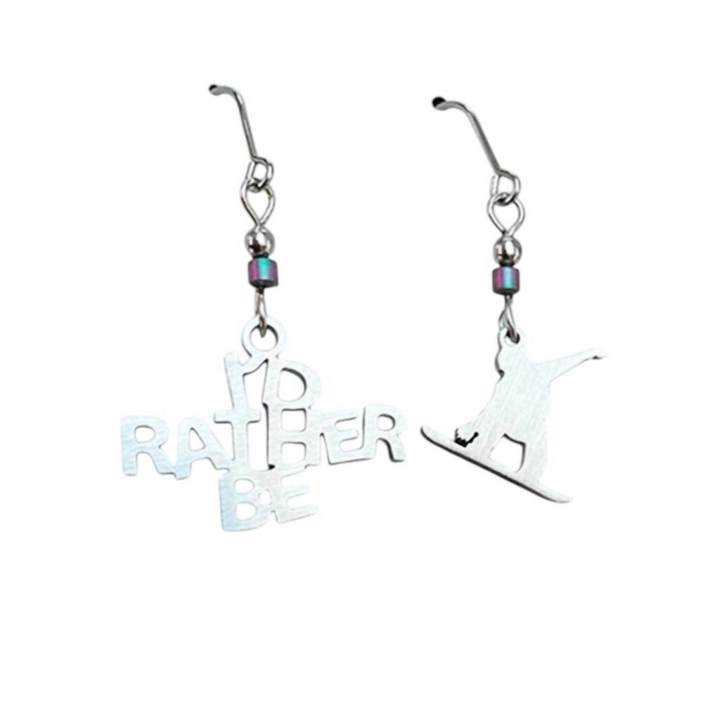 NEW CLOSE 2 UR HEART women's i'd rather be snowboarding earrings in stainless st